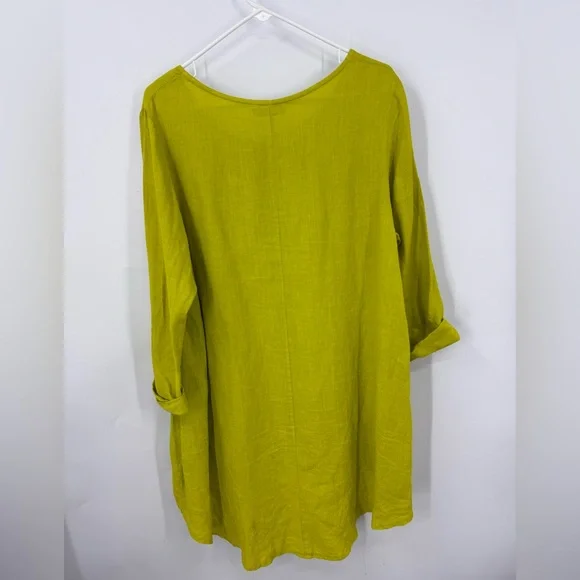 BRYN WALKER 100% Heavy Linen LEO bright green Lagen look Hilo TUNIC L - Picture 2 of 9